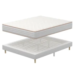 Teeno Ensemble Matelas en Mousse+ Lit Sommier Tapissier Déco 160x200cm, Epaisseur du Matelas 18cm* Ensemble Sommier Et Matelas
