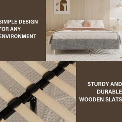 Ensemble Matelas en mousse + Cadre de lit Plateforme Capitonné 160x200cm, Epaisseur du Matelas 18cm><noscript><img width=
