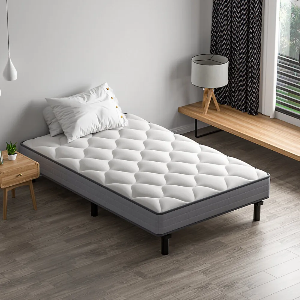 Ensemble Matelas et Sommier 90x190cm,Matelas à Ressorts ensachés et Robuste Cadre de lit en Fer avec 6 Pieds, Matelas épaisseur>Teeno Hot