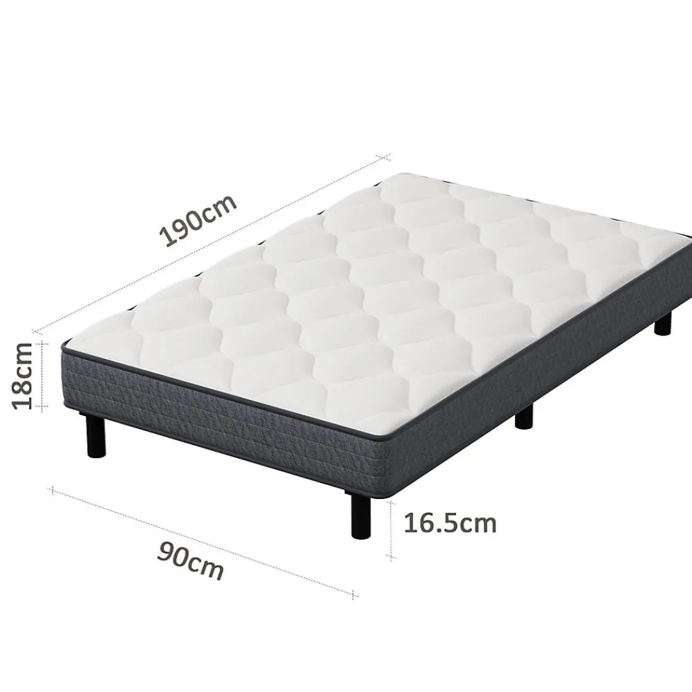 Ensemble Matelas et Sommier 90x190cm,Matelas à Ressorts ensachés et Robuste Cadre de lit en Fer avec 6 Pieds, Matelas épaisseur>Teeno Hot