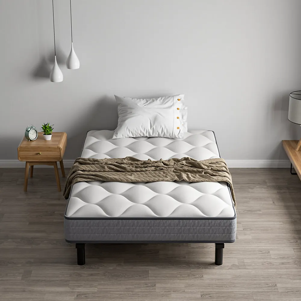 Ensemble Matelas et Sommier 90x190cm,Matelas à Ressorts ensachés et Robuste Cadre de lit en Fer avec 6 Pieds, Matelas épaisseur>Teeno Hot