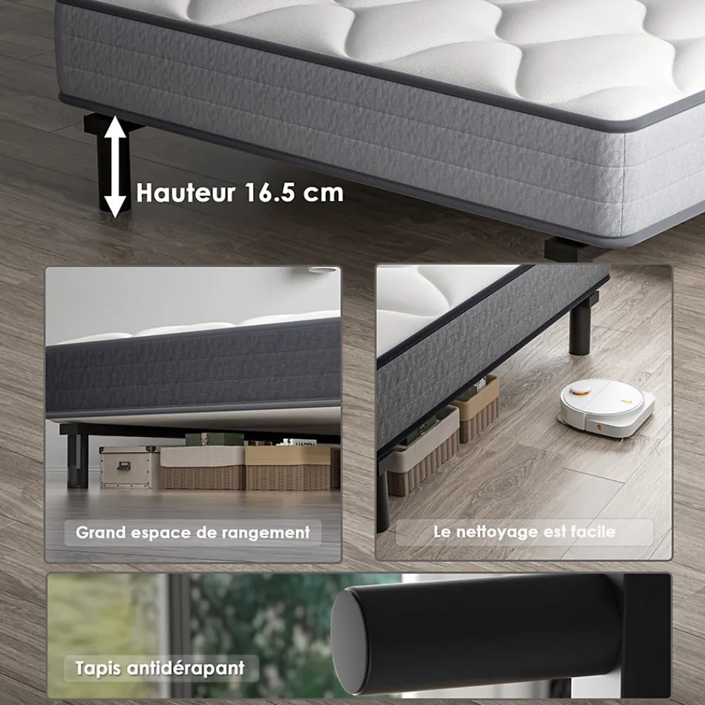 Ensemble Matelas et Sommier 90x190cm,Matelas à Ressorts ensachés et Robuste Cadre de lit en Fer avec 6 Pieds, Matelas épaisseur>Teeno Hot