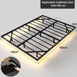 Teeno Ensemble matelas LED 140x190 cm - matelas en mousse de 22 cm d'épaisseur + cadre de lit en métal avec éclairage LED* Lit Double