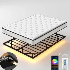 Teeno Ensemble matelas LED 140x190 cm - matelas en mousse de 22 cm d'épaisseur + cadre de lit en métal avec éclairage LED* Lit Double