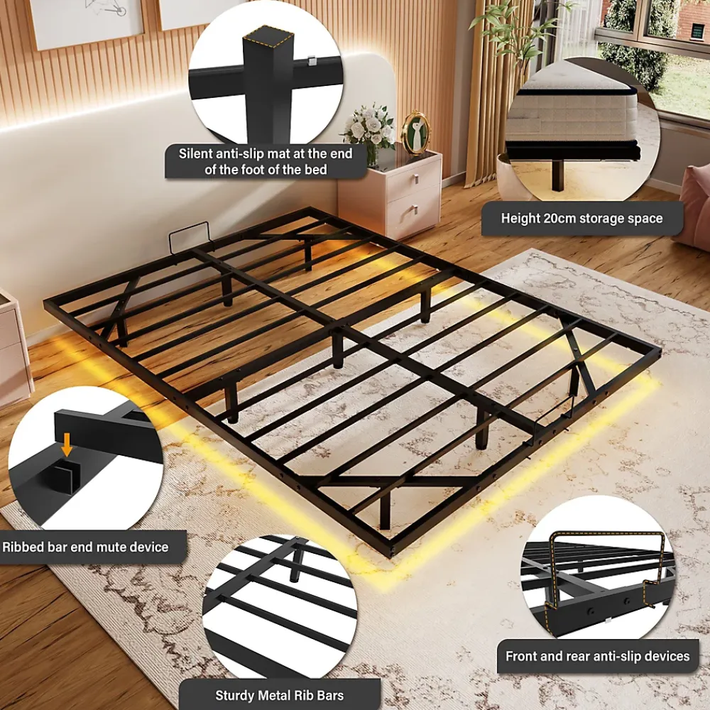Teeno Ensemble matelas LED 140x190 cm - matelas en mousse de 22 cm d'épaisseur + cadre de lit en métal avec éclairage LED* Lit Double