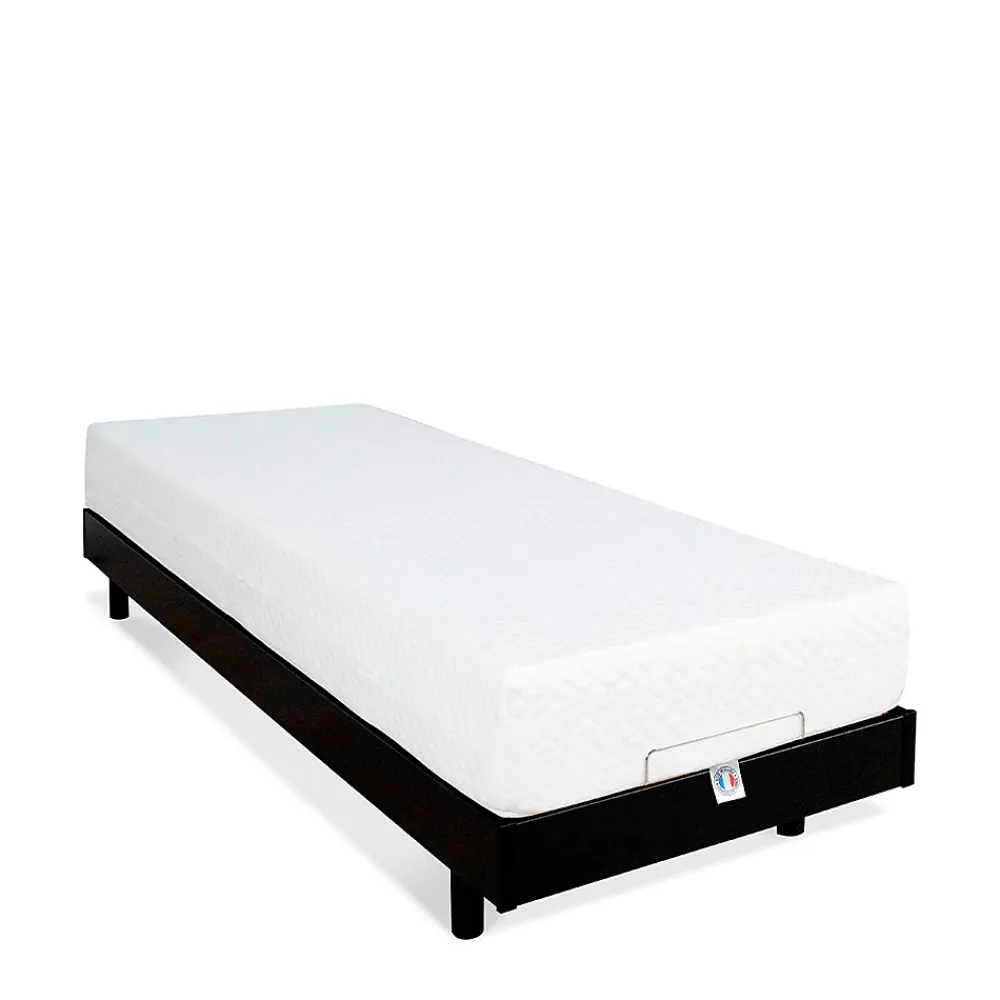 Bellecour Ensemble Matelas Mousse Accueil Mémoire de forme + Sommier électrique Flex 90x200 cm* Ensemble Sommier Et Matelas