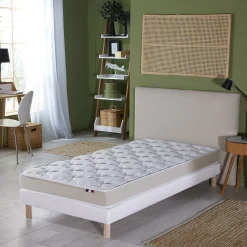 Ensemble Matelas Mousse Haute Résilience ESSENCE + Latex 3 zones +Sommier - Made in France 90 x 190 cm, Sommier - Blanc>Idliterie Best