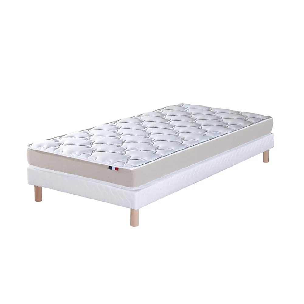 Ensemble Matelas Mousse Haute Résilience ESSENCE + Latex 3 zones +Sommier - Made in France 90 x 190 cm, Sommier - Blanc>Idliterie Best