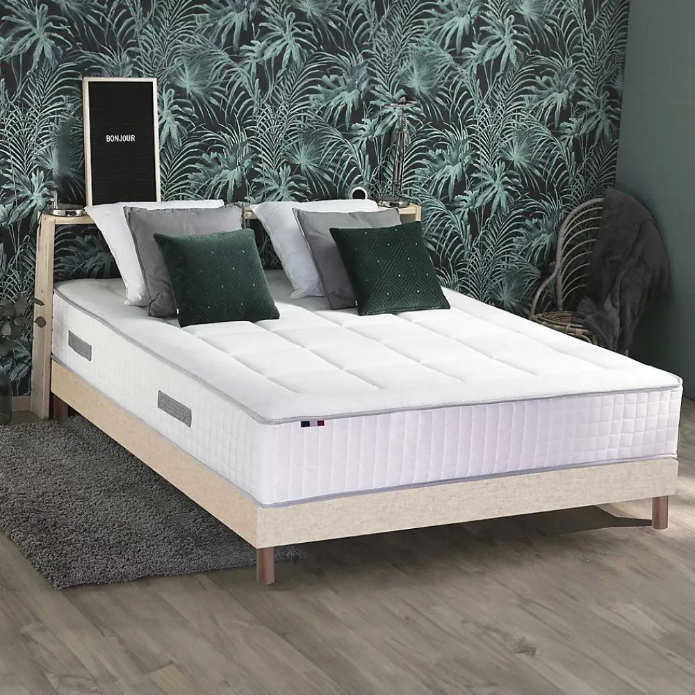 Idliterie Ensemble matelas ressorts 7 zones PALACIO + sommier en kit beige lattes flexibles 140x200* Ensemble Sommier Et Matelas