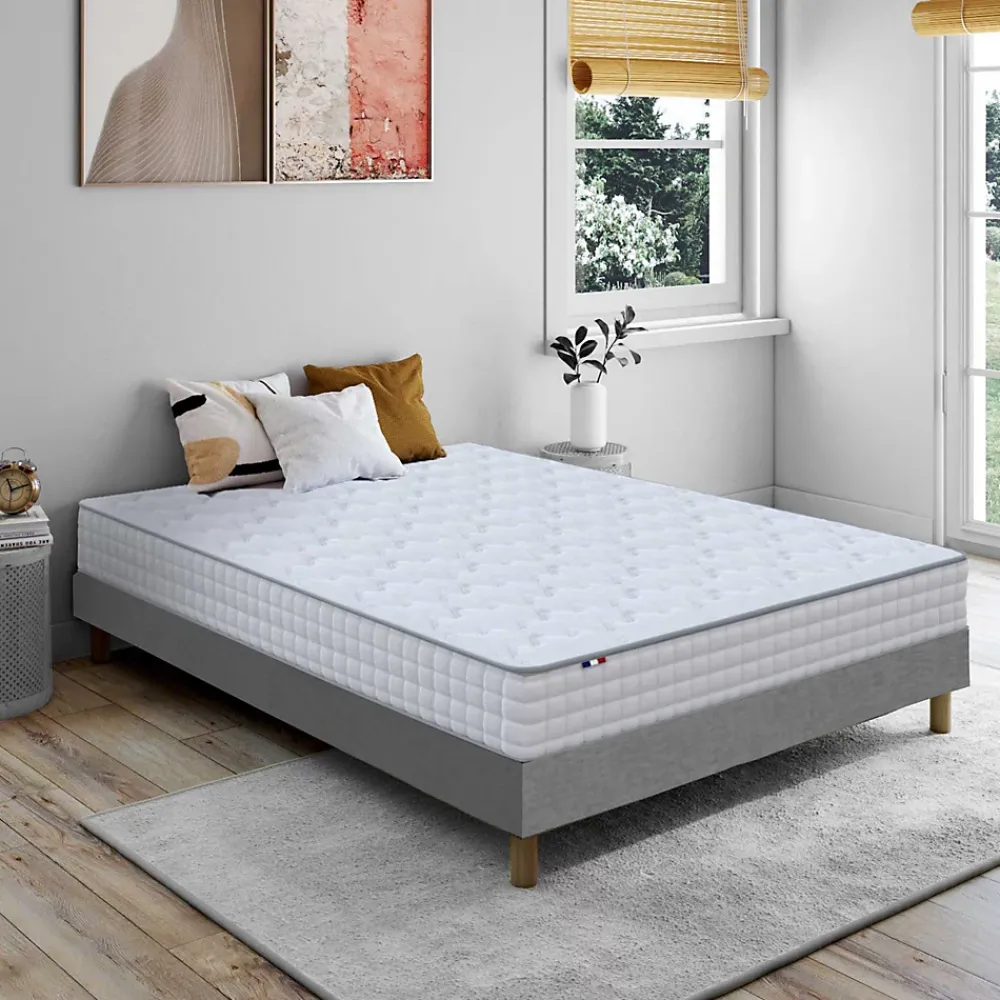 Idliterie Ensemble matelas ressorts ASTRE + sommier kit gris à lattes flexibles 160x200* Ensemble Sommier Et Matelas