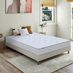 Ensemble matelas ressorts ASTRE + sommier kit beige à lattes flexibles 160x200><noscript><img width=