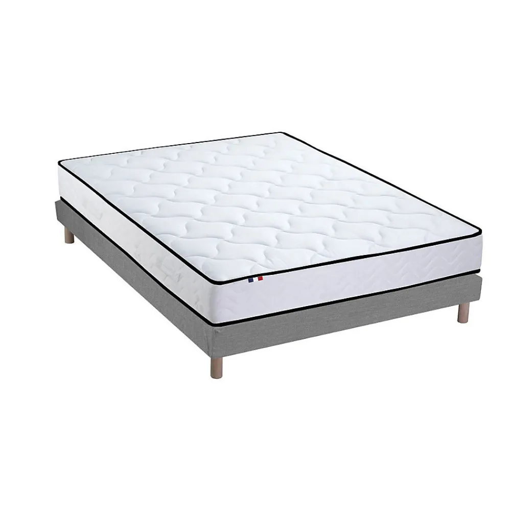 Ensemble Matelas Ressorts + Mémoire de forme + sommier ELOISE - Made in France 140x190, Sommier - Gris chiné>Idliterie New
