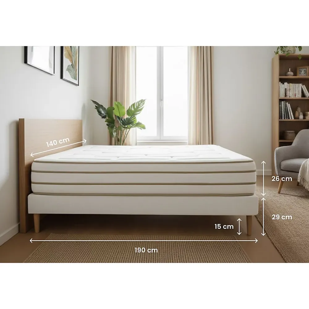 Marmottes & Co Ensemble Mémoire de forme de confort Equilibré avec sommier tapissier* Ensemble Sommier Et Matelas