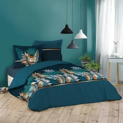 Ensemble parure de couette 260x240 cm Alianor + drap housse 160x200 Bleu>L'Effet Papillon Sale