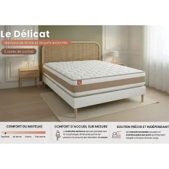 Marmottes & Co Ensemble Ressorts ensachés et mémoire de forme de confort Equilibré avec sommier tapissier* Ensemble Sommier Et Matelas