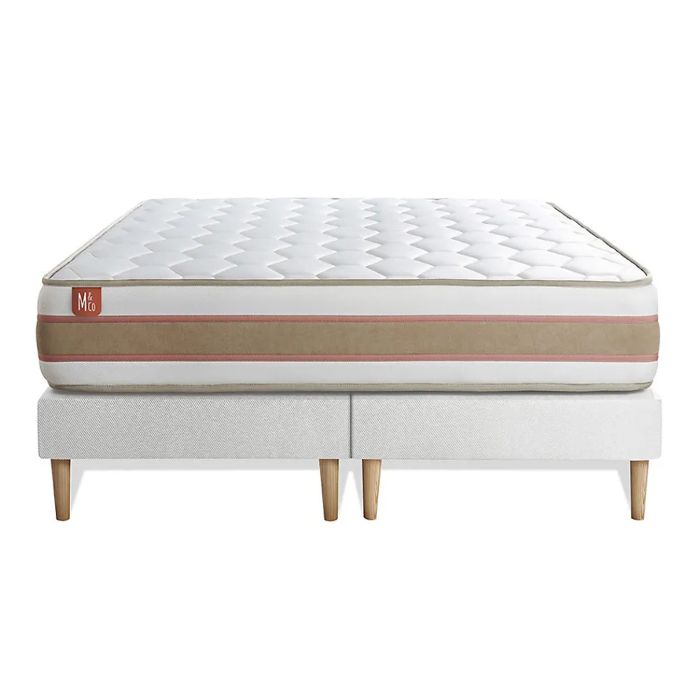 Marmottes & Co Ensemble Ressorts ensachés et mémoire de forme de confort Equilibré avec sommier tapissier* Ensemble Sommier Et Matelas