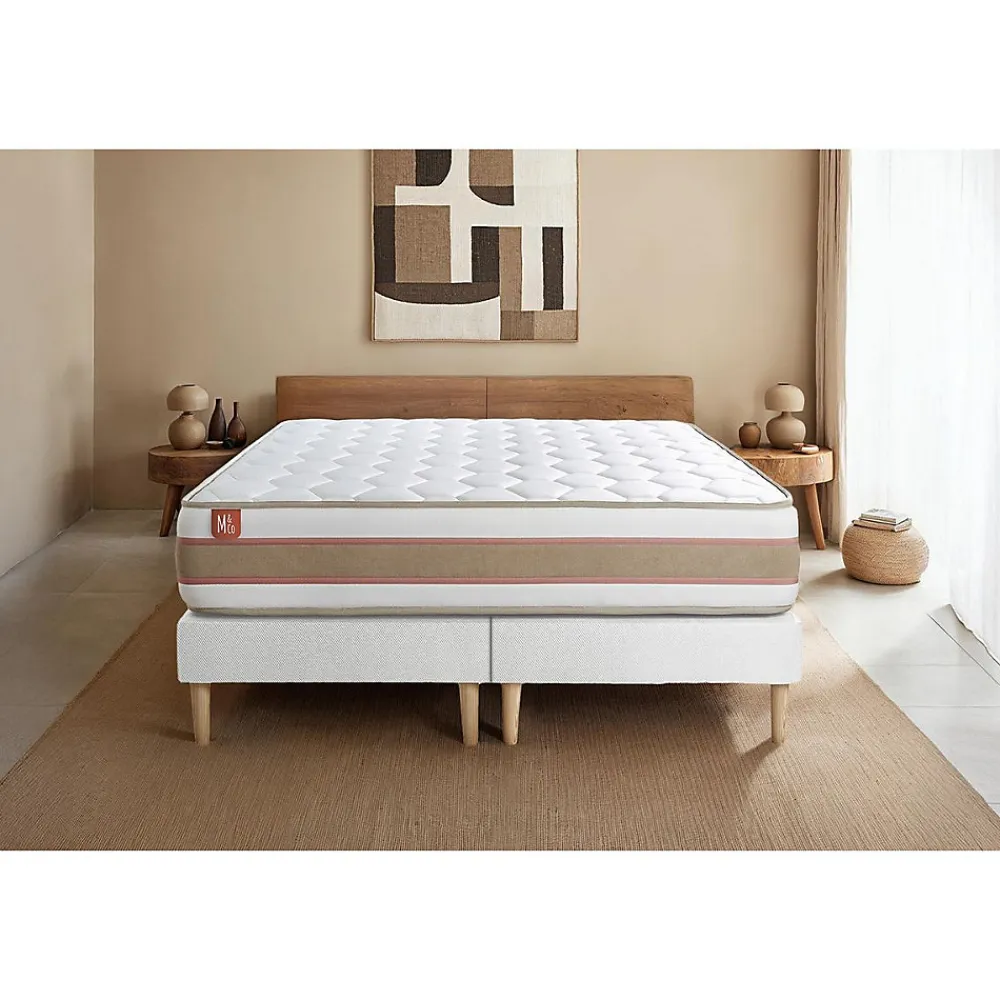 Marmottes & Co Ensemble Ressorts ensachés et mémoire de forme de confort Equilibré avec sommier tapissier* Ensemble Sommier Et Matelas