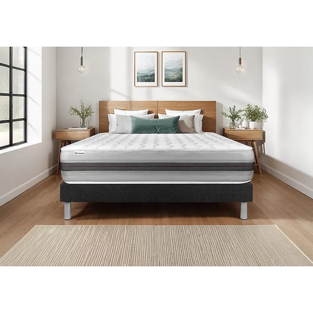 Vitalit Ensemble Ressorts ensachés et mémoire de forme de confort Equilibré avec sommier tapissier* Ensemble Sommier Et Matelas