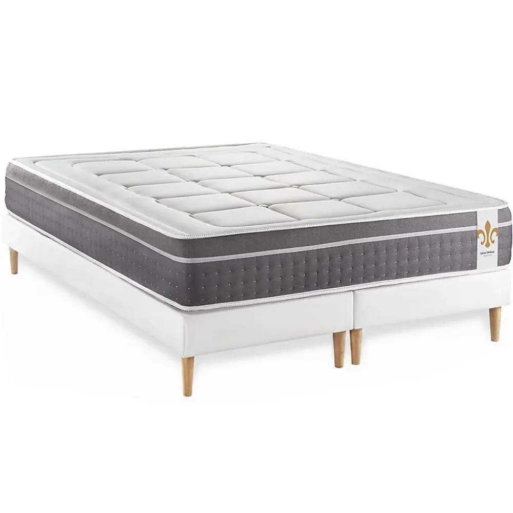Litier Deluxe Ensemble Ressorts ensachés et mémoire de forme de confort Equilibré avec sommier tapissier* Ensemble Sommier Et Matelas