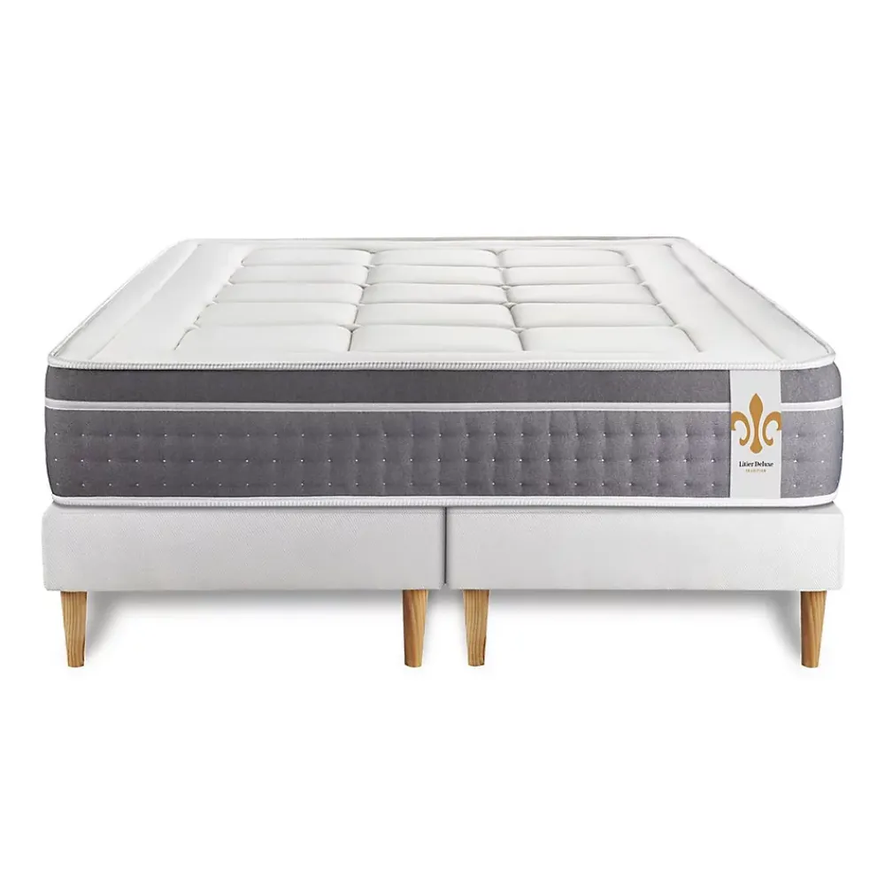 Litier Deluxe Ensemble Ressorts ensachés et mémoire de forme de confort Equilibré avec sommier tapissier* Ensemble Sommier Et Matelas