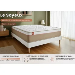 Ensemble Ressorts ensachés et mémoire de forme de confort Equilibré avec sommier tapissier><noscript><img width=