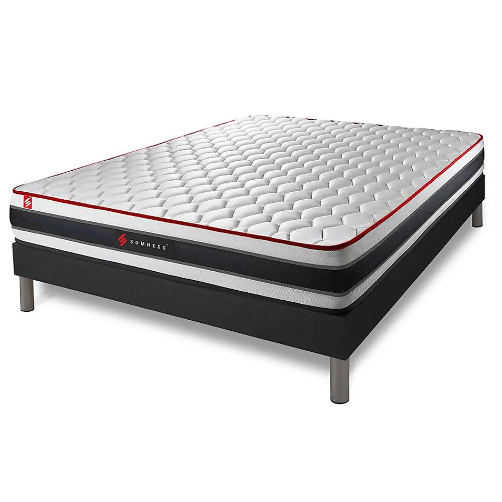 Somness Ensemble Ressorts ensachés et mémoire de forme de confort Ferme avec sommier tapissier* Ensemble Sommier Et Matelas