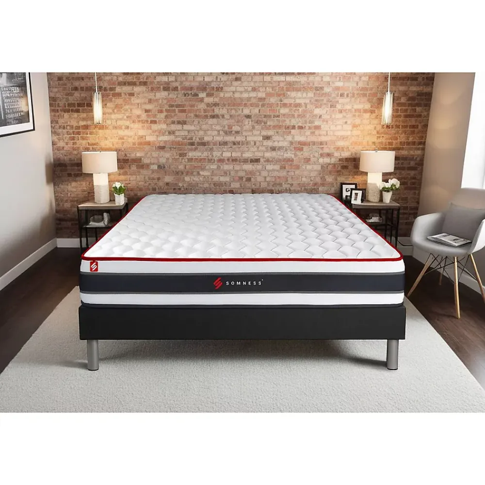Somness Ensemble Ressorts ensachés et mémoire de forme de confort Ferme avec sommier tapissier* Ensemble Sommier Et Matelas