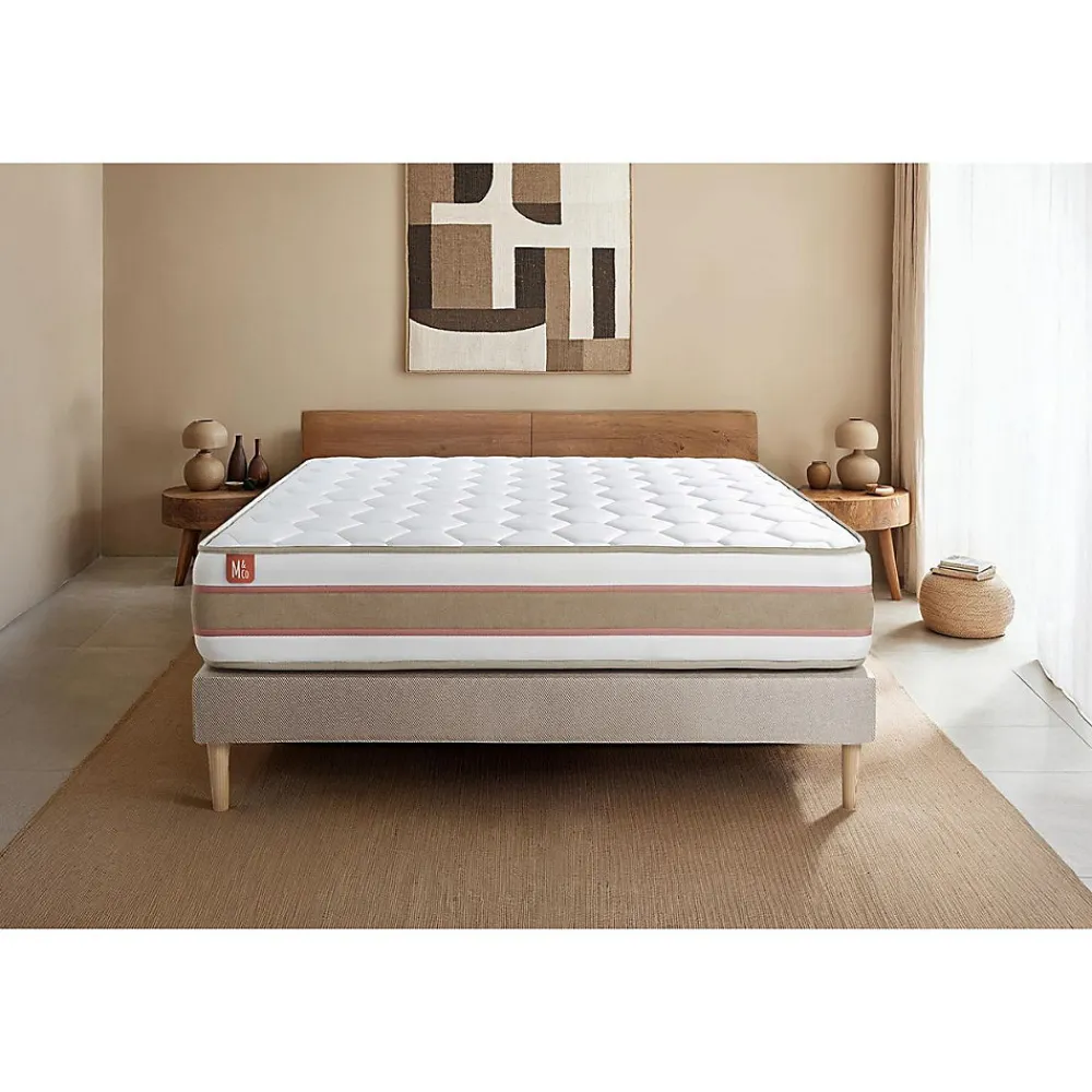 Marmottes & Co Ensemble Ressorts ensachés et mémoire de forme de confort Equilibré avec sommier tapissier* Ensemble Sommier Et Matelas
