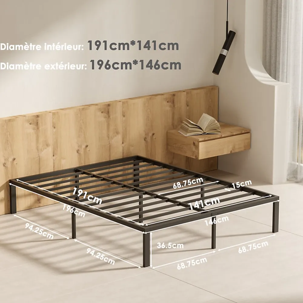 Teeno Ensemble 140x190 cm Matelas en mousse de 22 cm d'épaisseur + cadre de lit en métal* Ensemble Sommier Et Matelas