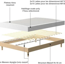 Ensemble 160x200 cm Matelas en Mousse+ Lit Sommier Tapissier Déco, Epaisseur du Matelas 22cm><noscript><img width=