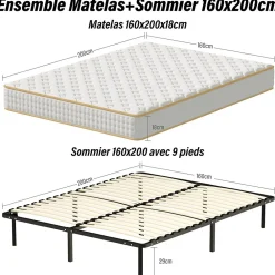 Ensemble 140x190 cm Matelas Mousse + Sommier à Lattes, Epaisseur du Matelas 18 cm>Teeno Best