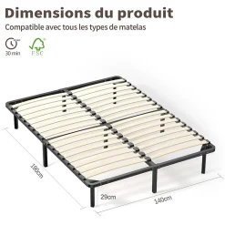 Ensemble 140x190 cm Matelas Mousse + Sommier à Lattes, Epaisseur du Matelas 18 cm><noscript><img width=