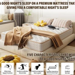Ensemble 140x190 cm Matelas Mousse + Sommier à Lattes, Epaisseur du Matelas 18 cm><noscript><img width=