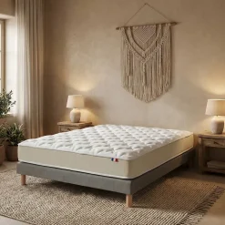 Idliterie Ensemble 1400x200 Matelas polylatex 80 kg/m3 et sommier tapissier beige* Ensemble Sommier Et Matelas