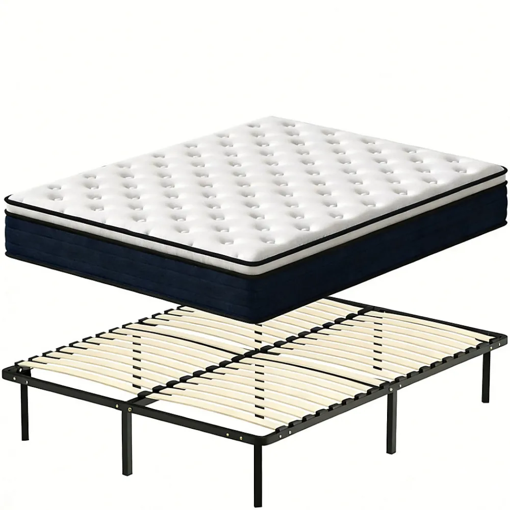 Ensemble 140x190cm Matelas à ressorts +Sommier à Lattes sur Pieds, Epaisseur du Matelas 25cm>Teeno Clearance