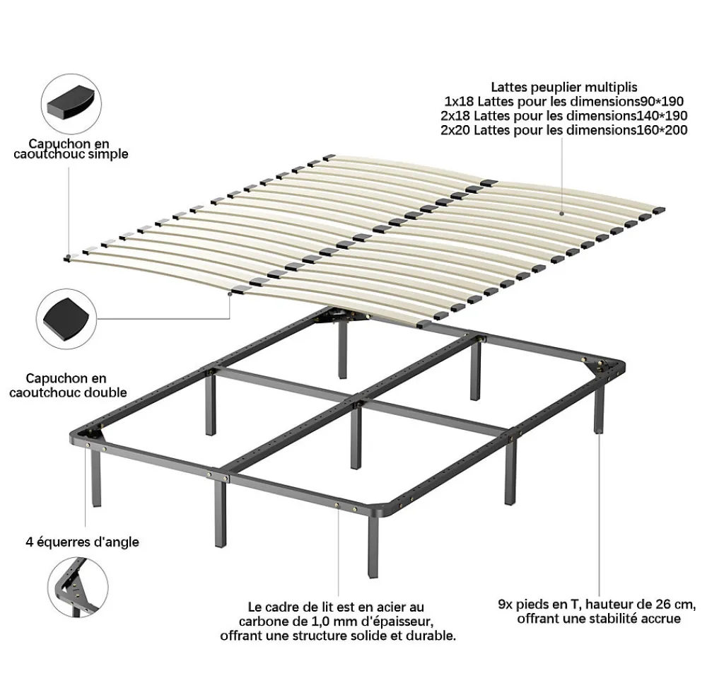 Ensemble 140x190cm Matelas à ressorts +Sommier à Lattes sur Pieds, Epaisseur du Matelas 25cm>Teeno Clearance