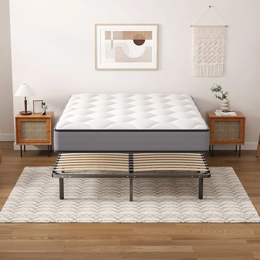 Ensemble 140x190cm Matelas à ressorts +Sommier à Lattes sur Pieds, Epaisseur du Matelas 20cm>Teeno Outlet