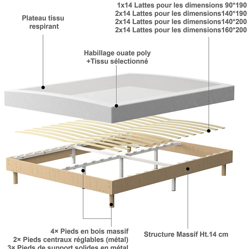 Ensemble 140x190cm Matelas à ressorts+ Lit Sommier Tapissier Déco, Epaisseur du Matelas 30cm>Teeno Sale