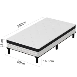 Teeno Ensemble 90x200cm matelas-châssis, matelas à ressorts ensachés et haute résilience + cadre de lit en fer robuste, comprenant 6* Ensemble Sommier Et Matelas