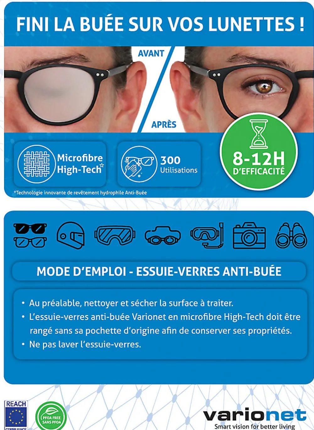 Essuire-verres anti-buée microfibre high-tech>Varionet New