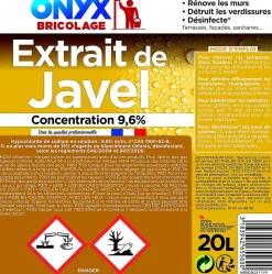 Onyx Extrait de javel concentration 9,6% 36° bricolage 20L* Désinfectant