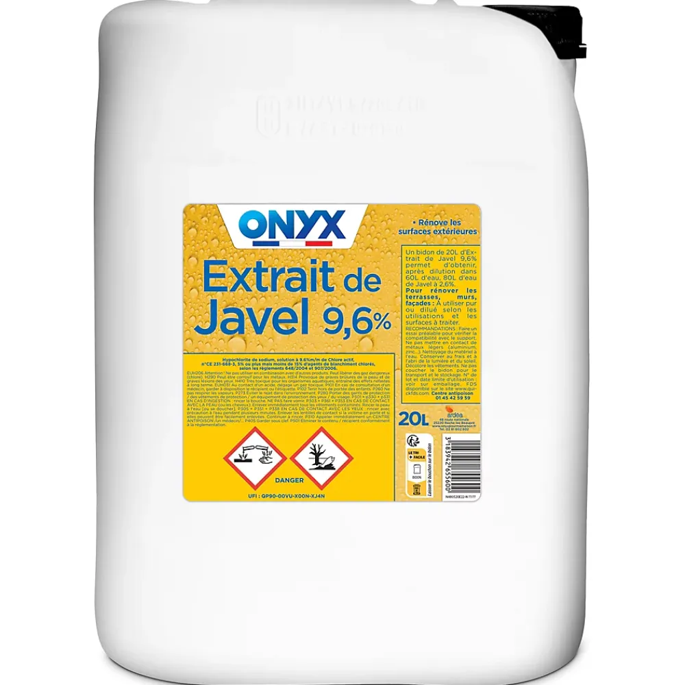 Onyx Extrait de javel concentration 9,6% 36° bricolage 20L* Désinfectant