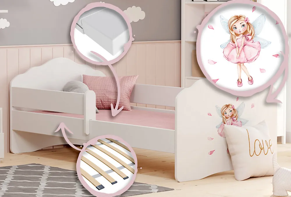 FALA lit enfant avec barreau 160x80 Fille avec ailes>Kobi Discount