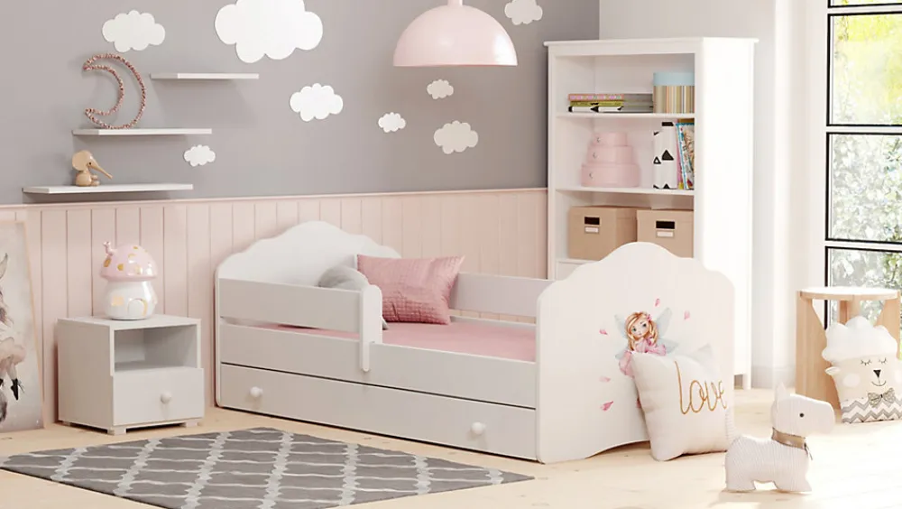 FALA lit enfant avec tiroir et barreau 160x80 fille avec ailes>Kobi Best