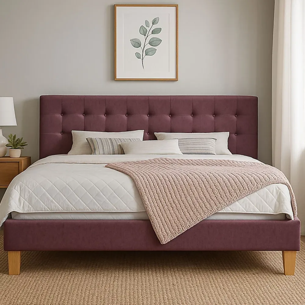 Provence Literie frederic - Solide et Confortable Lit avec Sommier + Tête de Lit Capitonnee Couleur rouge + Pieds en 10 cm pour matelas en 140x190* Lit Coffre