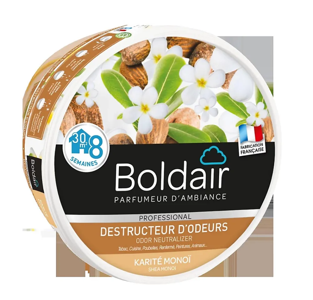 Boldair Gel destructeur d'odeurs karité Monoï Pot 300g* Désodorisant Et Parfum D'Ambiance
