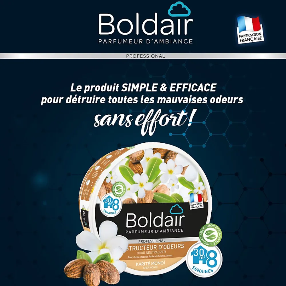Boldair Gel destructeur d'odeurs karité Monoï Pot 300g* Désodorisant Et Parfum D'Ambiance