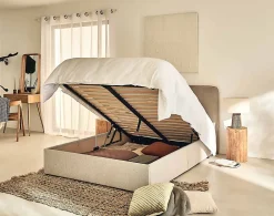 Best Mobilier Goyave - lit coffre - 140x190 - en tissu - sommier inclus -* Lit Coffre