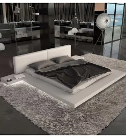 Grand Lit plateforme king size blanc 180 x 200 XXL tables de chevets>Pro Et Discount