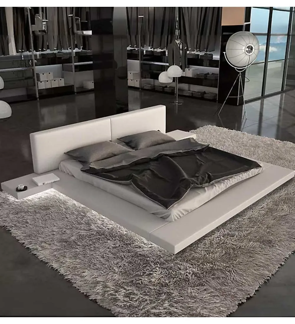 Grand Lit plateforme king size blanc 180 x 200 XXL tables de chevets>Pro Et Discount